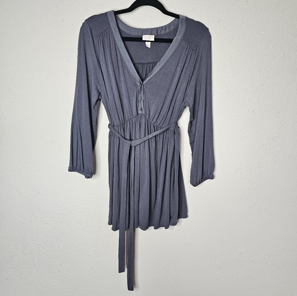 Isabel Maternity Blue V Neck Shirt Elastic Waist with Tie Peasant Sleeve Size L‎ - Picture 1 of 10